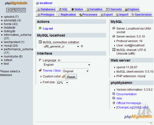 MySQL 5.5.10 installed on WHM Cpanel phpmyadmin MySQL 5.5.10 installed on WHM Cpanel phpmyadmin
