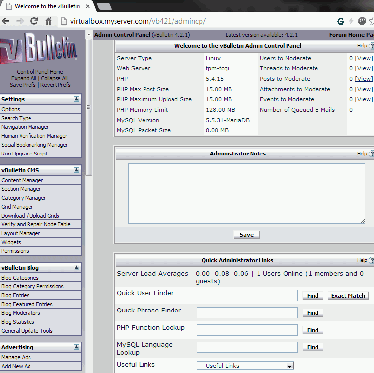 vBulletin 4.2.1 (+ vBSEO) with Centmin Mod v1.2.3 beta - Nginx 1.4.1, PHP 5.4.15 (php-fpm) with MariaDB 5.5.31. vBulletin 4.2.1 (+ vBSEO) with Centmin Mod v1.2.3 beta - Nginx 1.4.1, PHP 5.4.15 (php-fpm) with MariaDB 5.5.31.